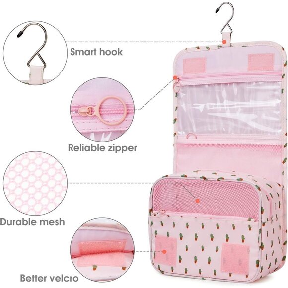 Hanging Travel Toiletry Bag Cosmetic Make up Organizer for Women Waterproof Pink - Picture 4 of 7